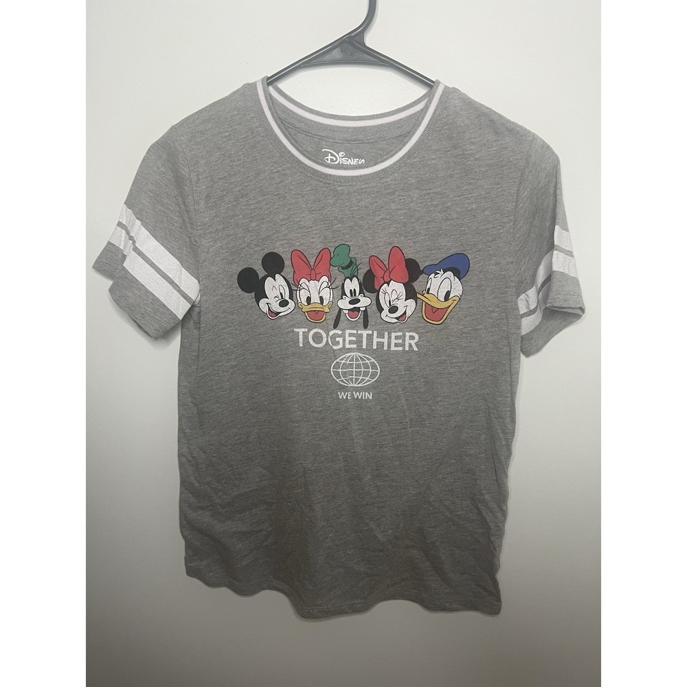 Disney Women's XS Grey Mickey Mouse Friends Graphic Baseball Sleeves Collar